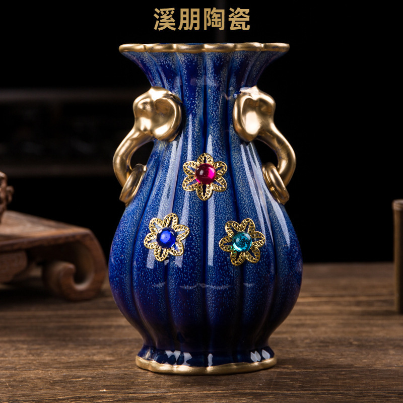 中式陶瓷花瓶家居饰品仿古钧瓷摆件客厅酒柜电视柜装饰博古架摆件