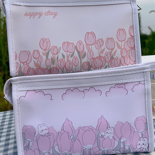 Large capacity pu girl heart pencil bag ins style high-looking stationery bag cute makeup storage bag waterproof pencil bag