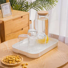 创意沥水托盘 家用长方形迷你储水式茶盘 塑料双层水杯收纳水果盘