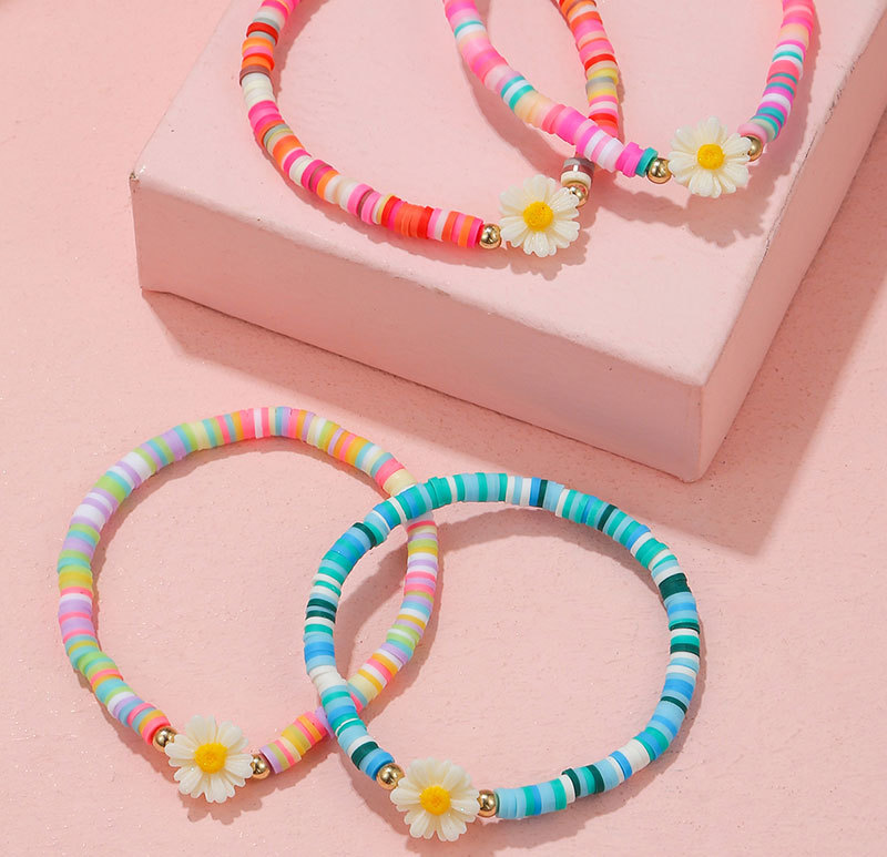 Sweet Flower Plastic Resin Beaded Handmade Kidu0027S Bracelets 4 Piece Set