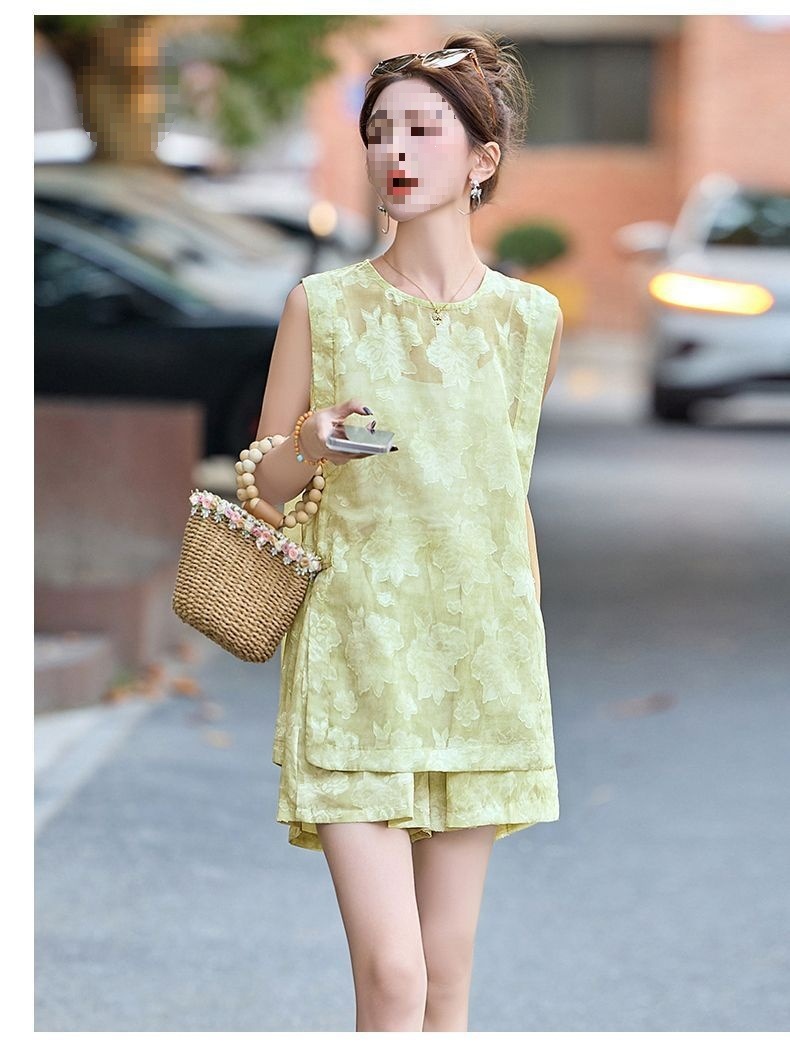 Bộ quần short áo không tay nữ phong cách quốc phong mới 2026 — Bộ màu xanh lá cây nhạt, Bộ màu hồng nhạt chi tiết 15