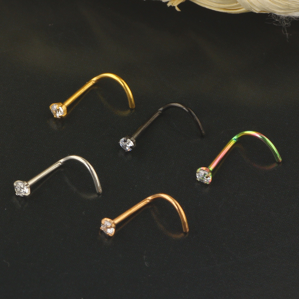 Fashion Geometric Stainless Steel Inlay Nose studs 1 Piece