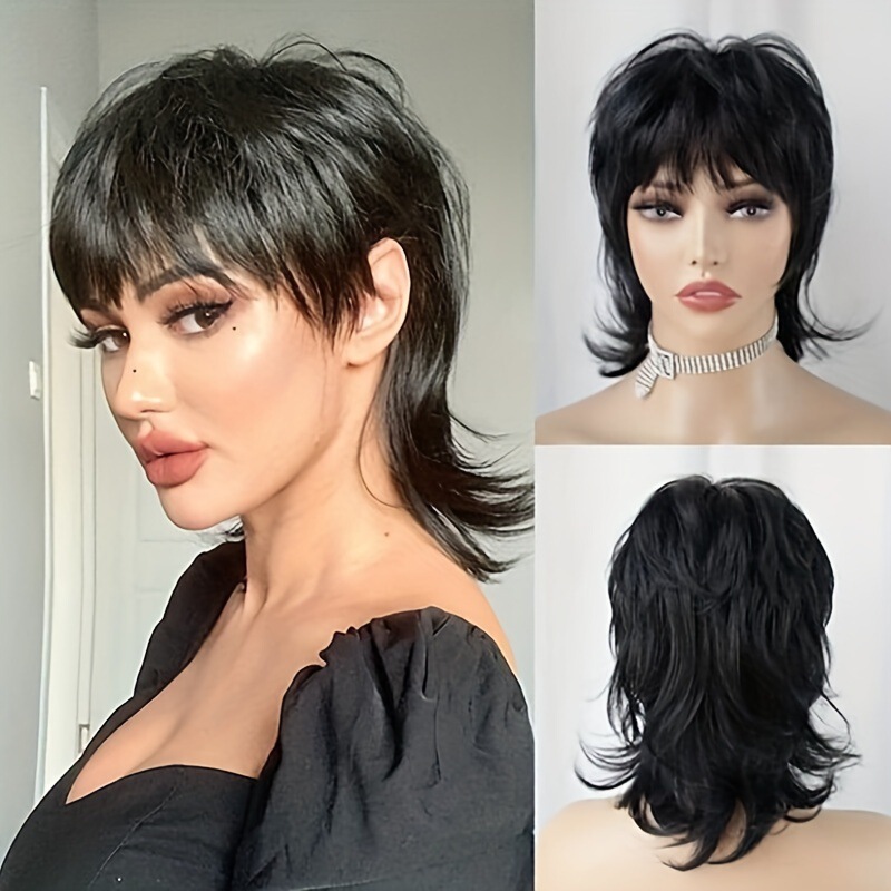 Short Bob Wavy Wig with Bangs Cos Wig Mullet Wig Fashion Machine-Made Headgear