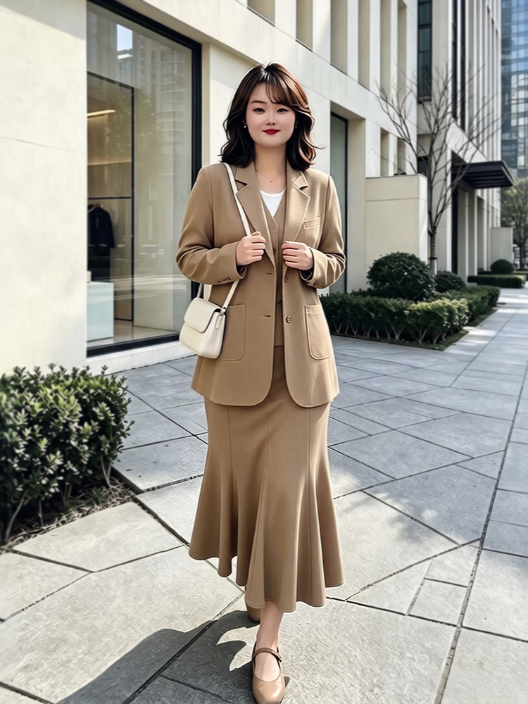 60-150kg Plus Size Women's Suit Vest and A-Line Skirt 2026 Autumn/Winter Style Three-Piece Commuting Suit for Plus Size Women 60-150kg Plus Size Women's Suit Vest and A-Line Skirt 2026 Autumn/Winter Style Three-Piece Commuting Suit for Plus Size Women