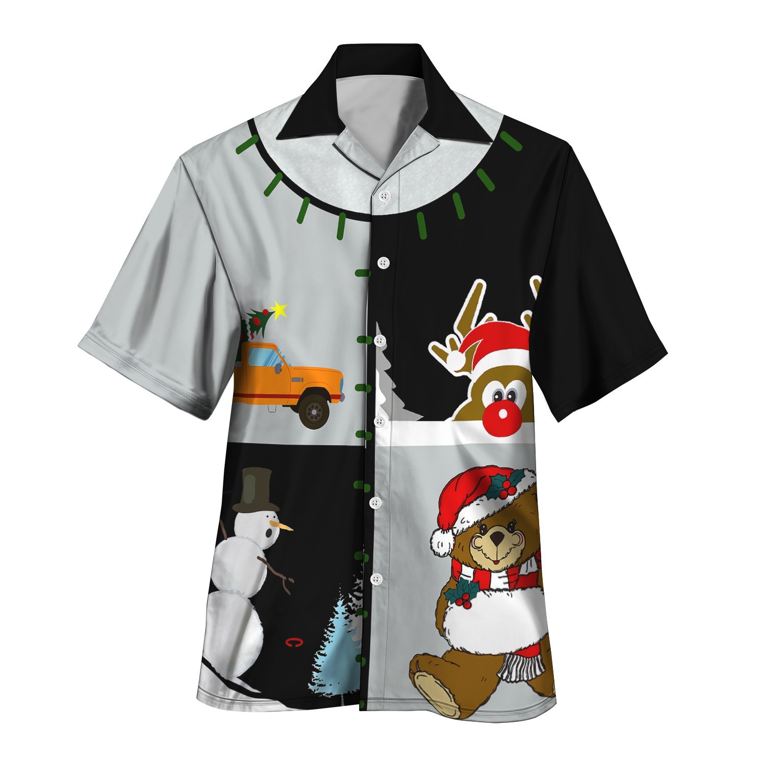 2024 otoño nuevo estilo personalidad colorido contraste color de un solo pecho cuello cubano estampado camisa de manga corta MB33