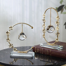 创意花环水晶球摆件家居客厅书房装饰品店铺橱窗摆设品铁艺工艺品