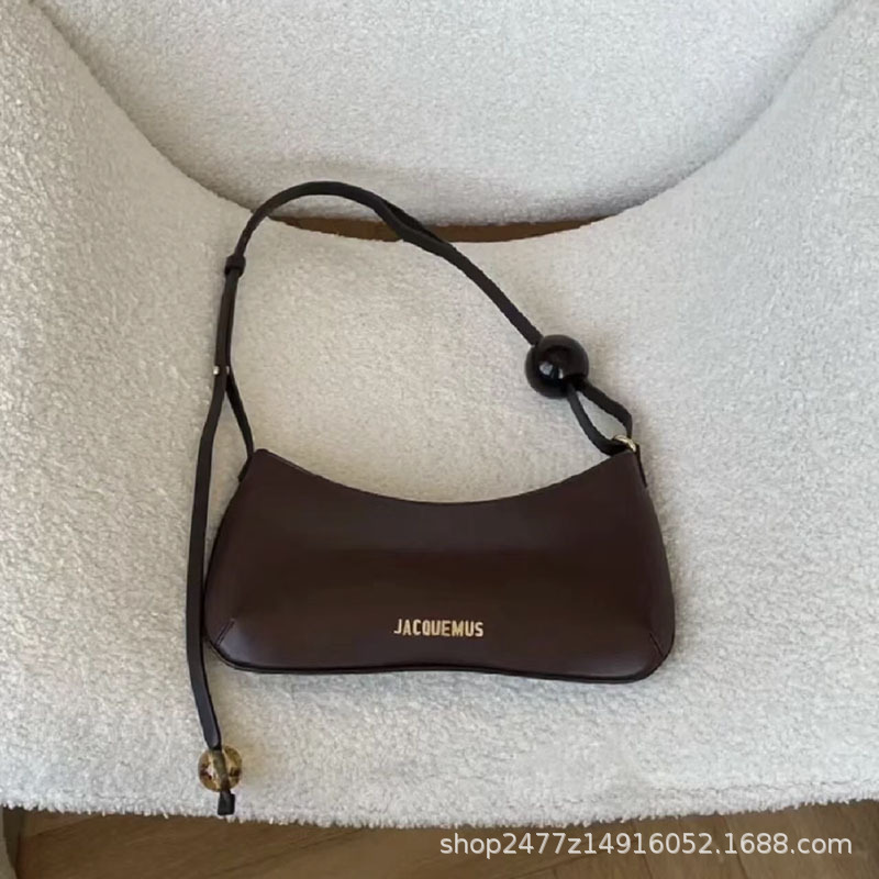 jacquemus niche design cowhide kiss underarm bag beads adjustable baguette bag shoulder messenger bag for women