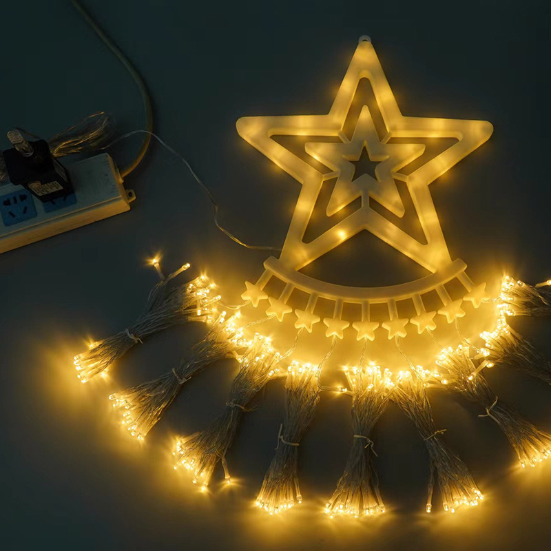 Lumini solare cu cinci colțuri pentru cascadă cu stele LED de Crăciun, lumini decorative pentru exterior, lumini cu stele, cascadă, șir de lumini_voghion.com