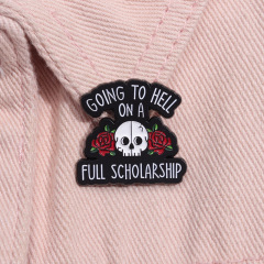 創意萬聖節系列合金烤漆胸針配飾個性百搭英文字母骷髏玫瑰胸針