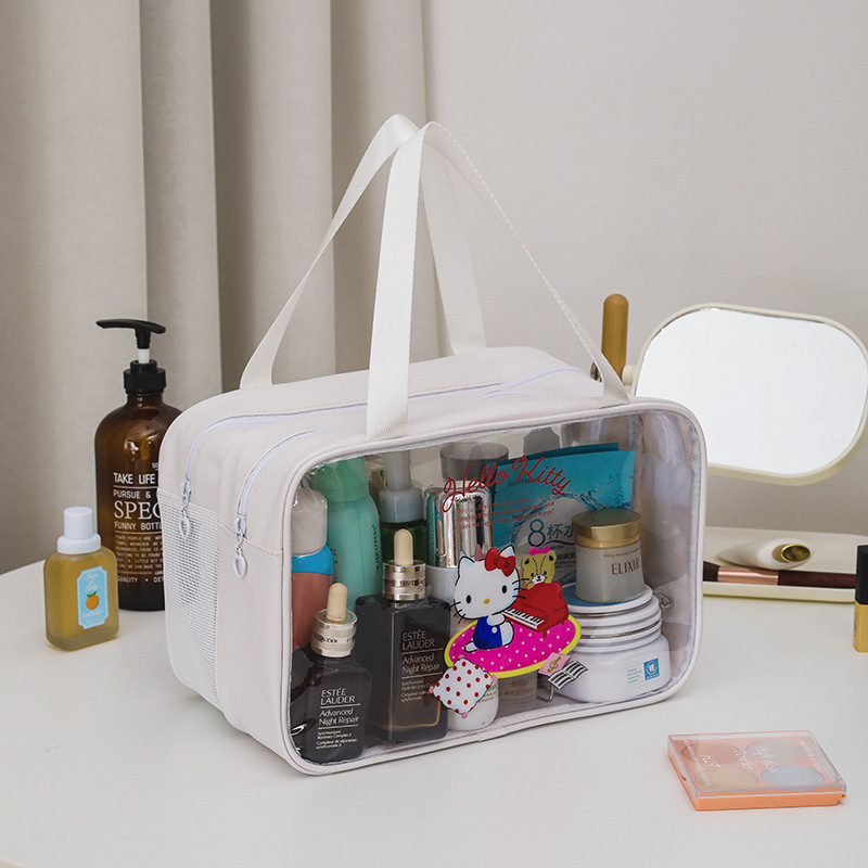 Sanrio húmedo y seco separación transparente bolsa de cosméticos portátil de viaje PVC doble bolsa de lavado portátil impermeable al por mayor