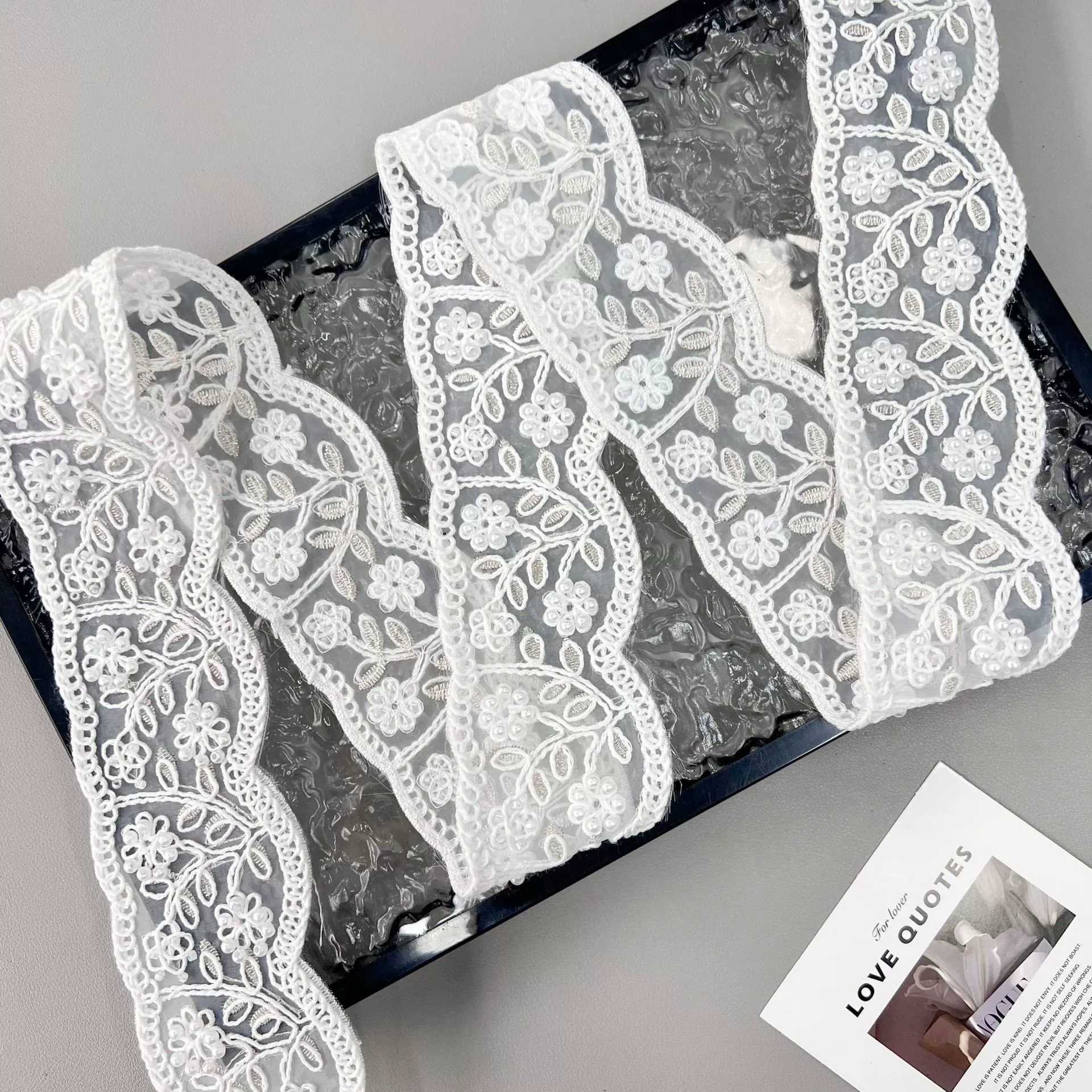 White organza strands beading three-dimensional flower embroidery barcode clothing cuffs belt decorative lace accessories