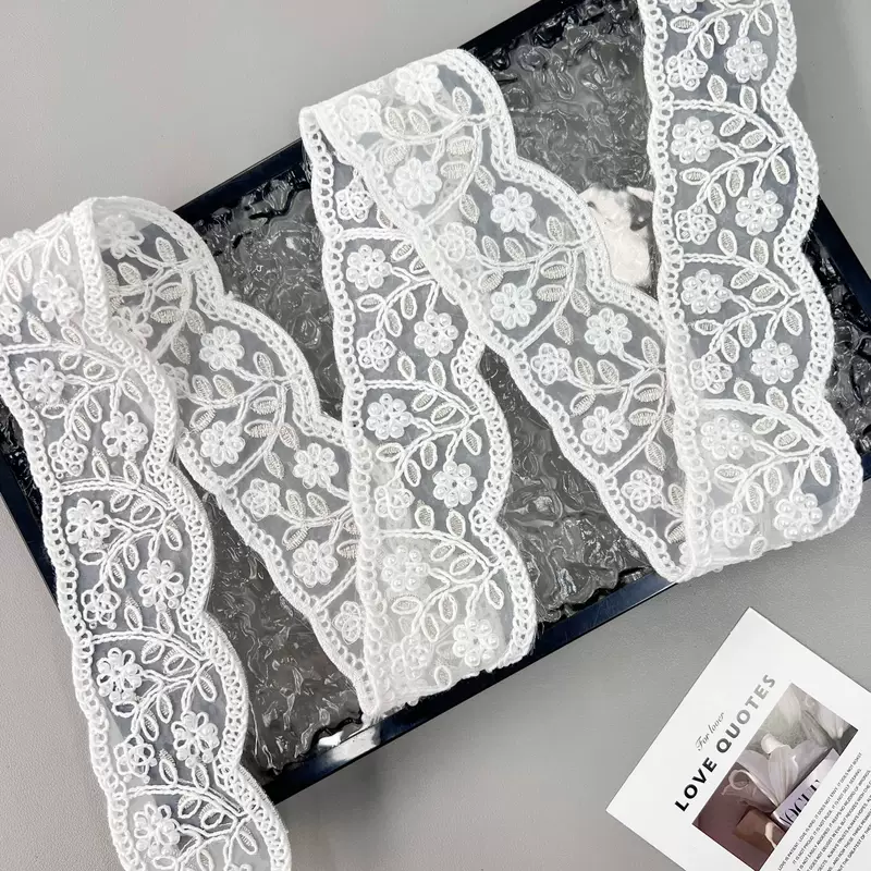 White organza strands beading three-dimensional flower embroidery barcode clothing cuffs belt decorative lace accessories