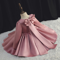 寶寶禮服女孩生日宴會2024新款長袖小花童婚禮兒童周歲禮服公主裙