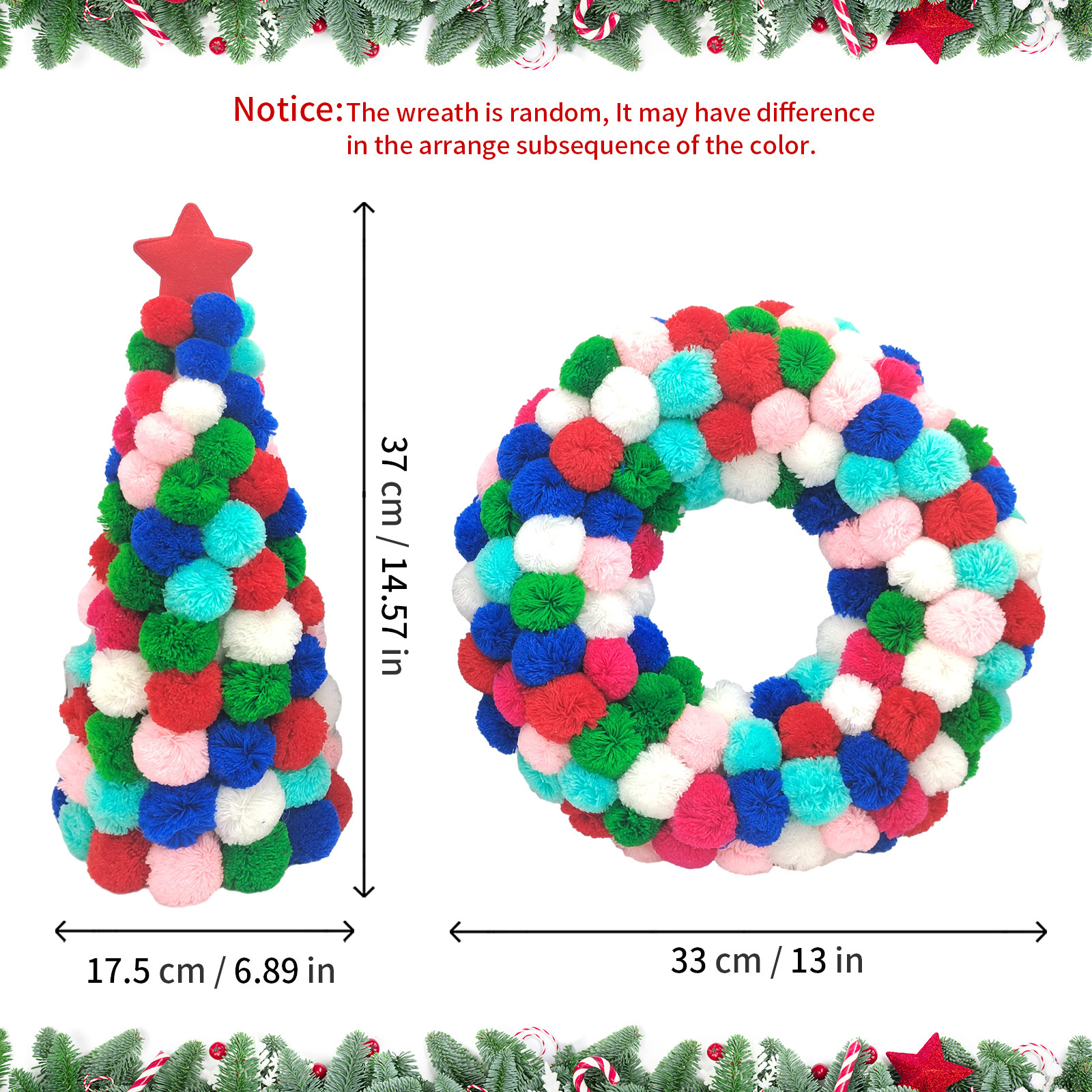 Amazon popular nuevo árbol de Navidad guirnalda lana material colorido decoración del hogar colgante árbol de Navidad decoración de Navidad