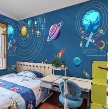 卡通太空男孩房间墙布壁画儿童房壁纸幼儿园星空卧室背景墙纸