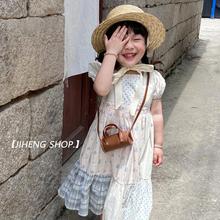 ins韩国儿童斜挎包小红书洋气女童零钱手拎包复古软pu亲子口红包