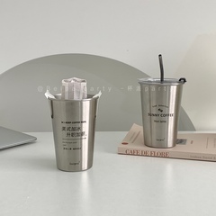批發304不鏽鋼吸管水杯防摔帶蓋杯子隨手冷飲咖啡家用單層工業風