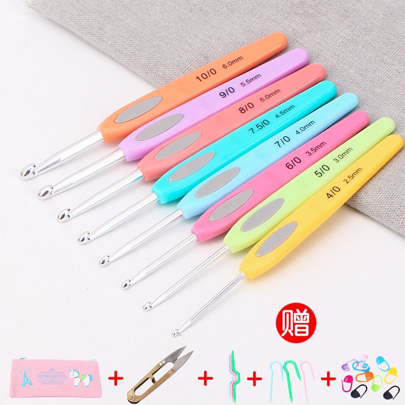 Traje de herramienta de ganchillo tejido a mano aguja de palo de lana marca de aguja hebilla aguja de giro con bolsa de almacenamiento aguja de gancho de aluminio