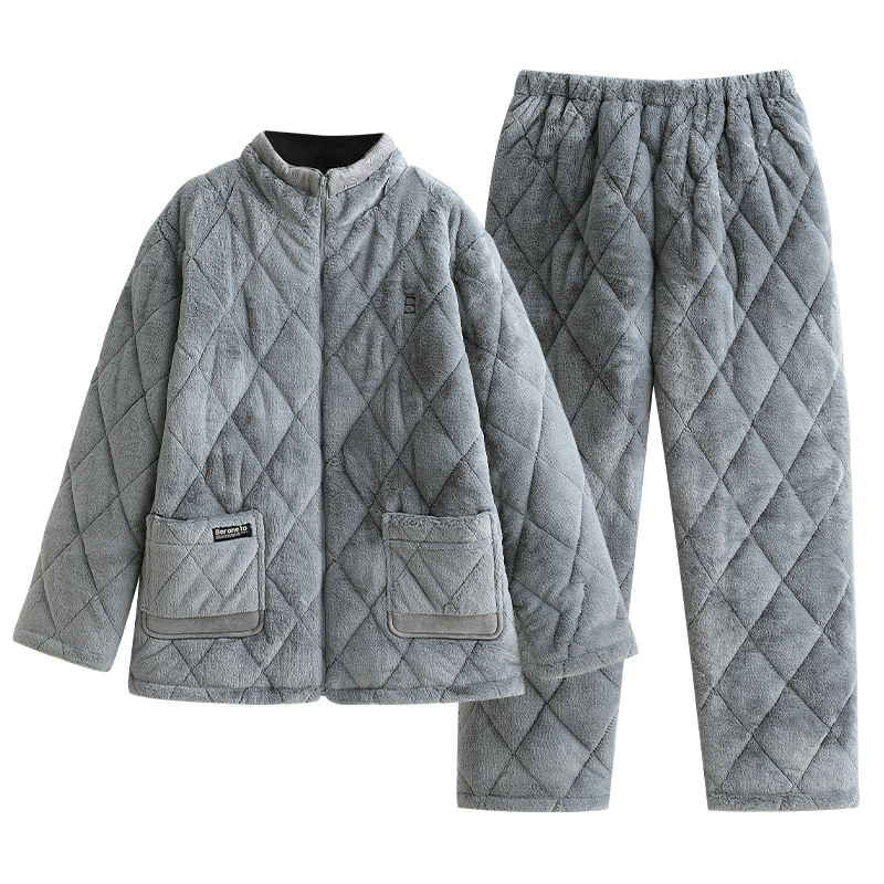 (2개) 제조사 겨울 신상품 재고 직판, 남성용 누빔 잠옷, 따뜻하고 편안함, 라운드 넥 가디건, 가정복, 야외에서 착용 가능