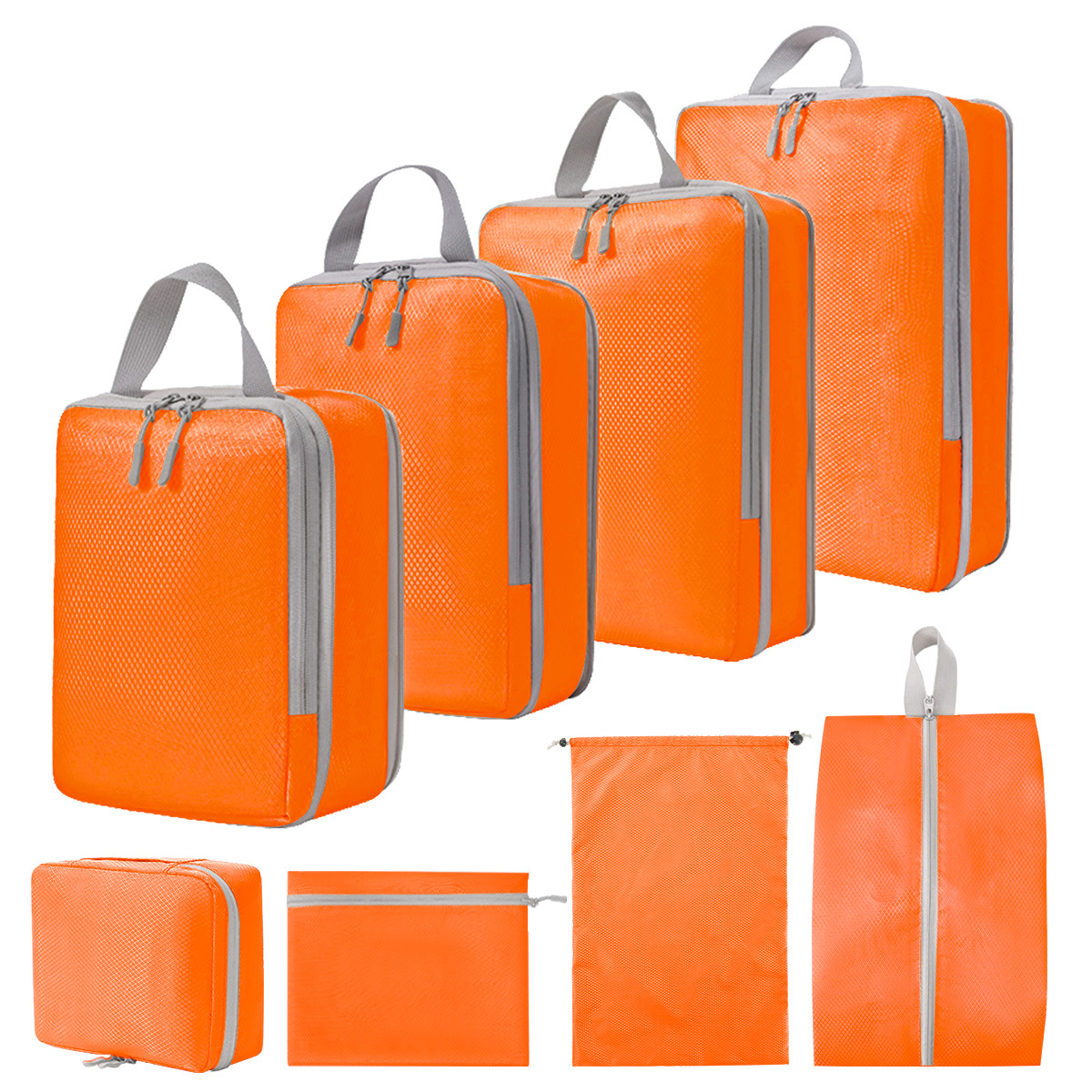압축 8 조각 세트 오렌지 (신발 가방 번들 포켓 화장실 가방 플랫 포켓)