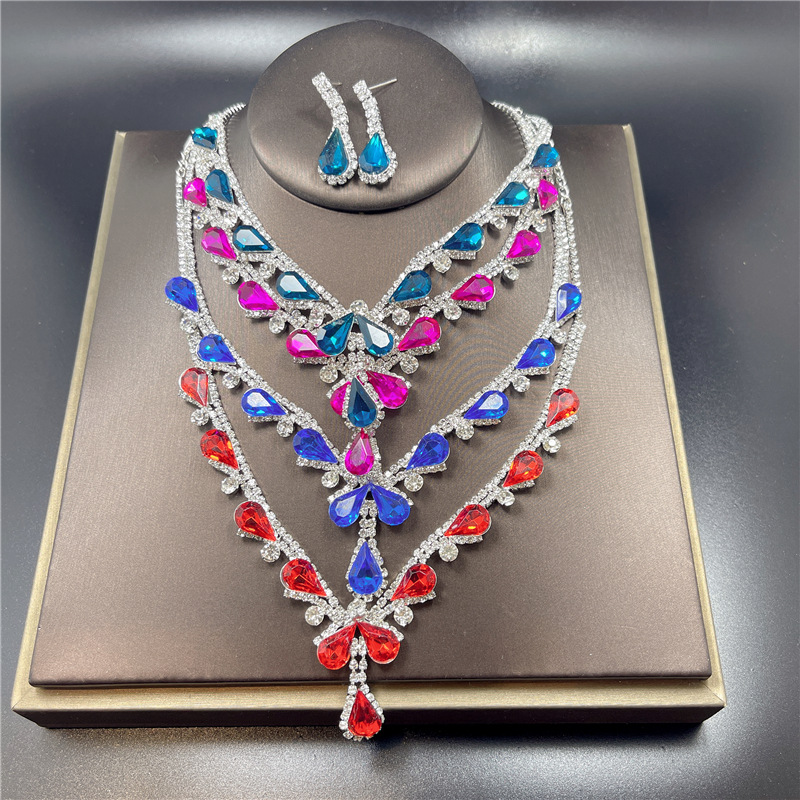 Shiny fashion romantic bride rhinestone necklace earrings setpicture1