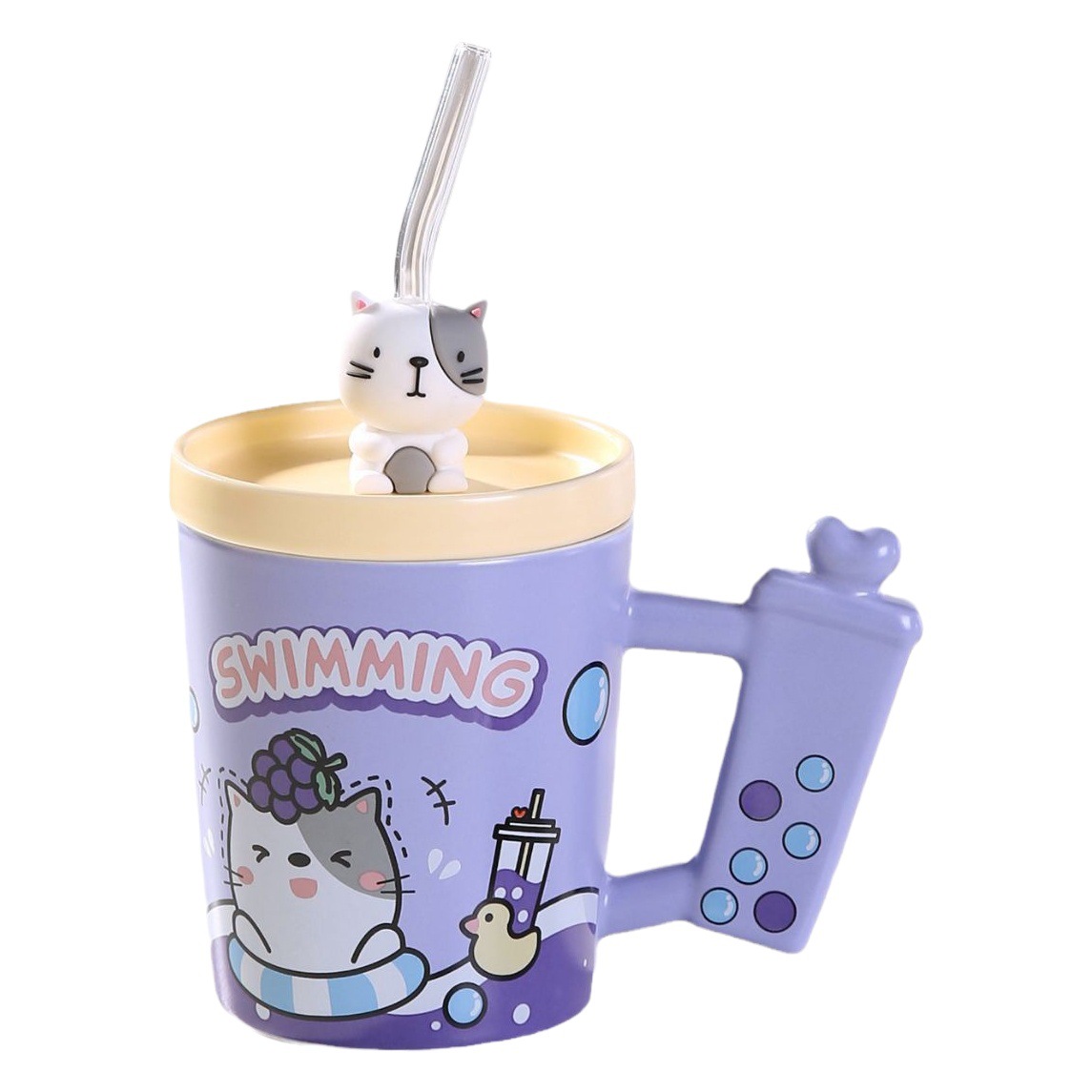 Creativo del color caramelo animal helado leche taza de té lindo cerámica paja dibujos animados lindo regalo