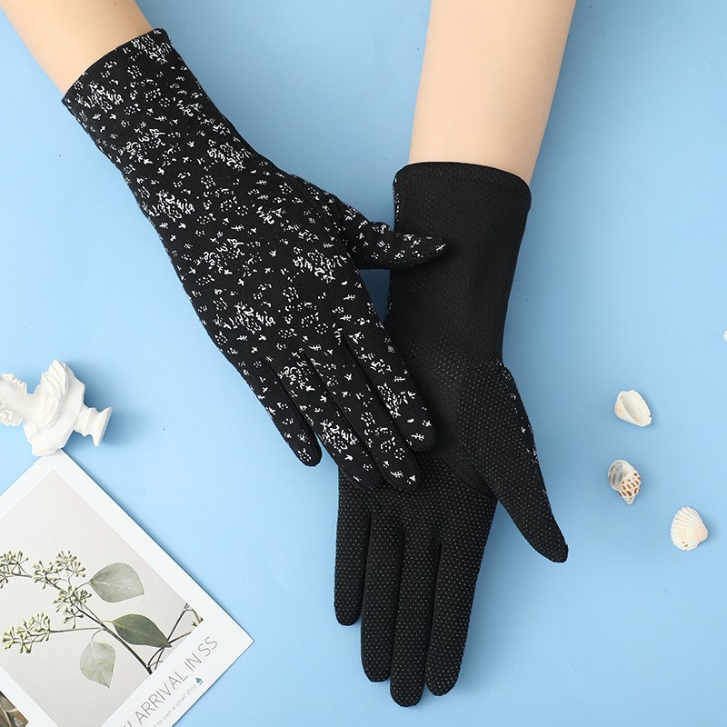 Guantes de protección solar para mujer guantes de protección UV de verano finos de longitud media guantes de pantalla táctil de equitación floral pequeña rosa