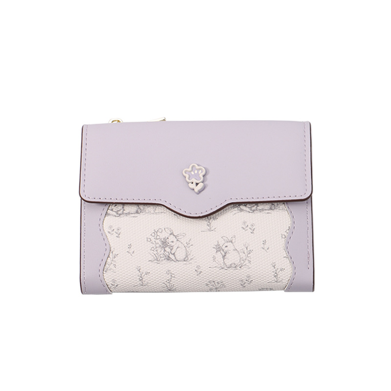 Nueva billetera para mujer, billetera, billetera simple y linda para mujer, billetera corta con cremallera de dos pliegues, tarjetero