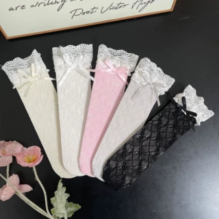 韩国东大门新品蕾丝蝴蝶结少女洛丽塔软妹薄款中筒花边堆堆袜女