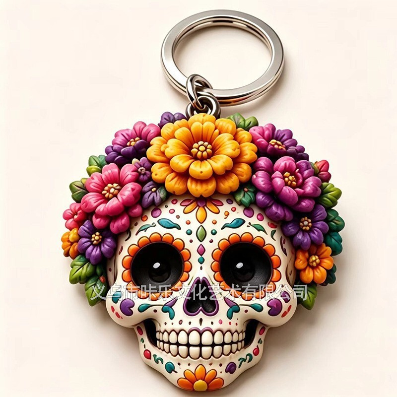 Day of the Dead Cartoon Keychain Halloween Acrylic 2D Keychain Bag Pendant Small Gift Ornament Keychain Day of the Dead Cartoon Keychain Halloween Acrylic 2D Keychain Bag Pendant Small Gift Ornament Keychain