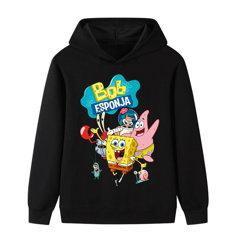 SpongeBob SquarePants animated print pattern hoodie for older children, boys and girls, B1181, black and blue SpongeBob SquarePants animated print pattern hoodie for older children, boys and girls, B1181, black and blue