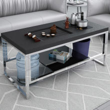 火烧石功夫茶几时尚办公室功夫茶几不锈钢钢化玻璃功夫茶几泡茶桌
