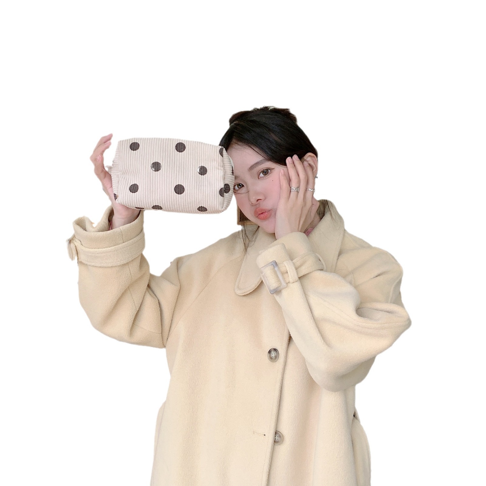 211122 otoño e invierno retro de pana cara sonriente bolsa de cosméticos lápiz labial bolsa de monedas bolsa de almacenamiento portátil de gran capacidad