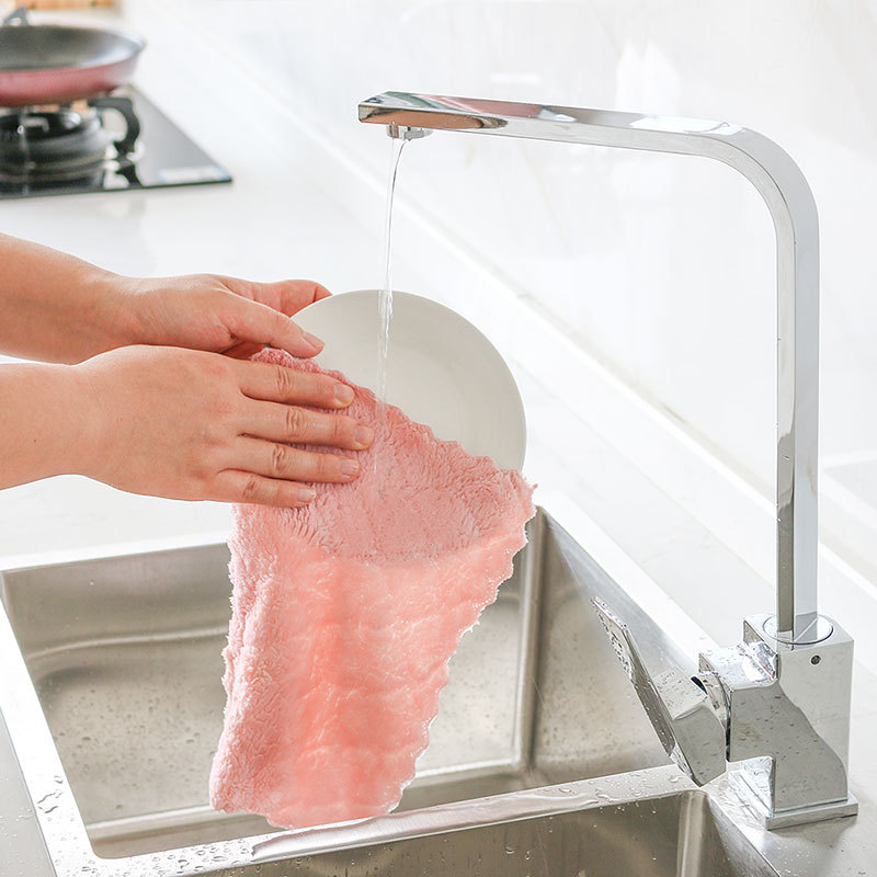 Doble cara de coral paño grueso y suave trapo MESA DE LIMPIEZA plato de cocina paño absorbente de limpieza espesado trapo perezoso descontaminación estropajo