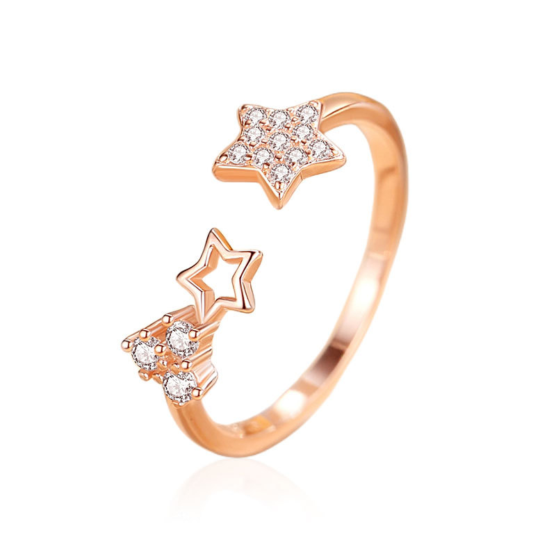 Anillo de plata 925 estilo coreano ins estilo estrella incrustada en diamantes anillo de mujer abierto nicho estilo de lujo ligero estrella de cinco puntas anillo al por mayor
