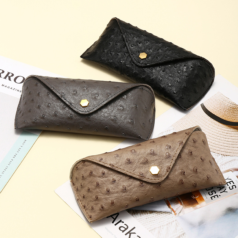 厂家直销鸵鸟纹眼镜盒个性钉扣PU皮质潮流太阳镜软包可印LOGO