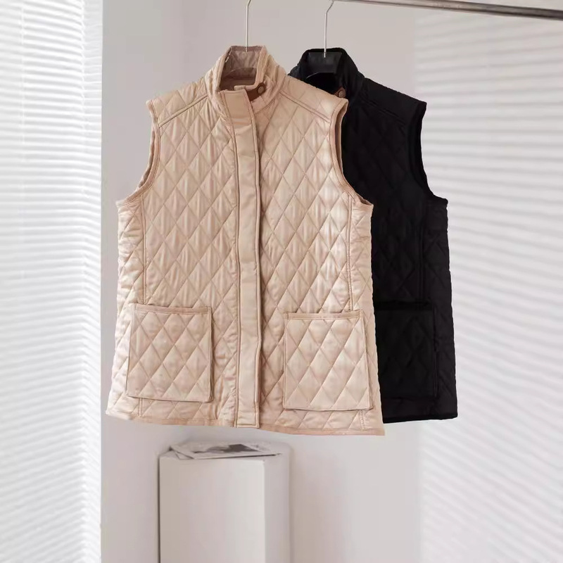 Ama * "Napa Valley Club" Series Retro Small High Neck Quilted Diamond Quilted Vest Jacket