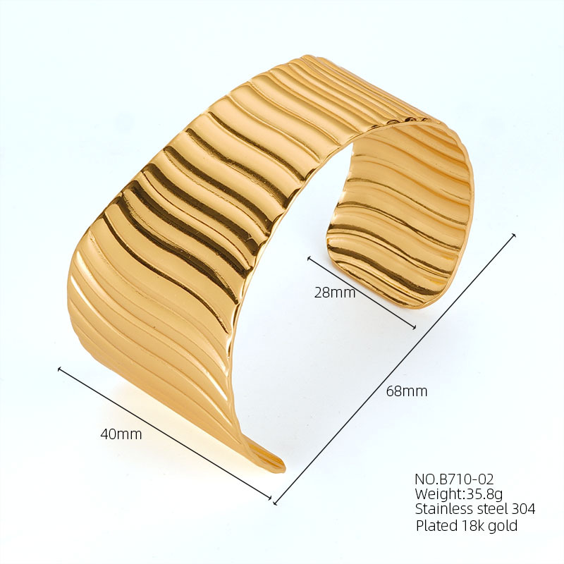 Personalidad transfronteriza exagerada geométrica en forma de C versión ancha pulsera de lava de lujo ligero 18k oro acero inoxidable apertura joyería de alta calidad