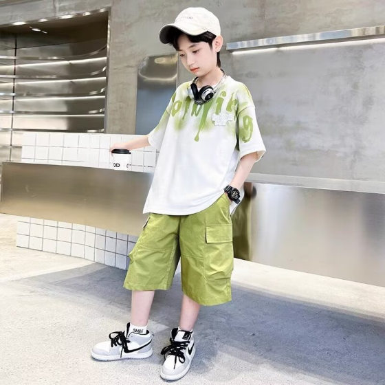 Children's Wear Boys Summer 2024 New Korean Style Western Style Casual Loose Letter Fashionable suit Two-piece Set