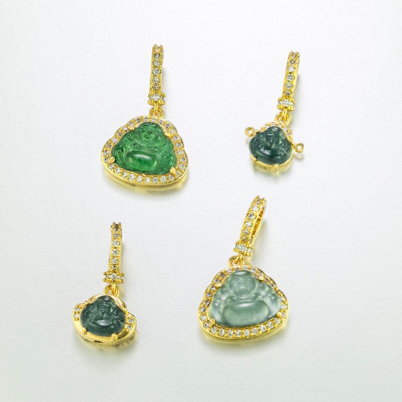 Chinese Style Natural Stone Jade Green Water Buddha Pendant God of Wealth DIY Bracelet Necklace Pendant Accessory Jewelry Bracelet