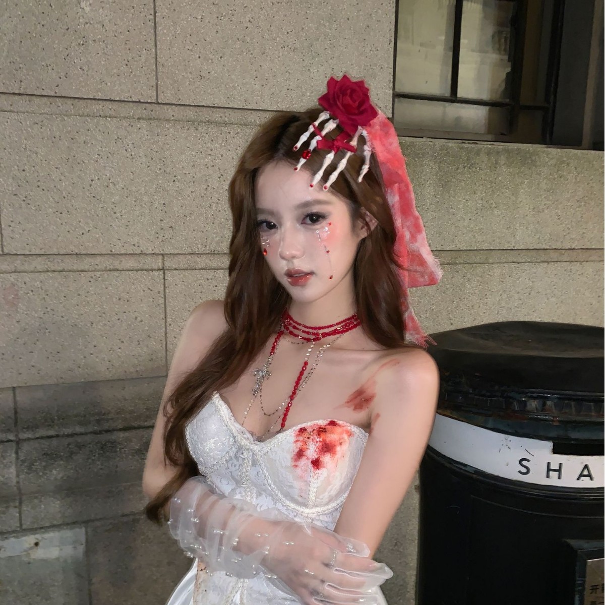 万圣节网纱玫瑰花骷髅鬼爪发夹头饰搞怪装扮拍照表演道具暗黑发饰