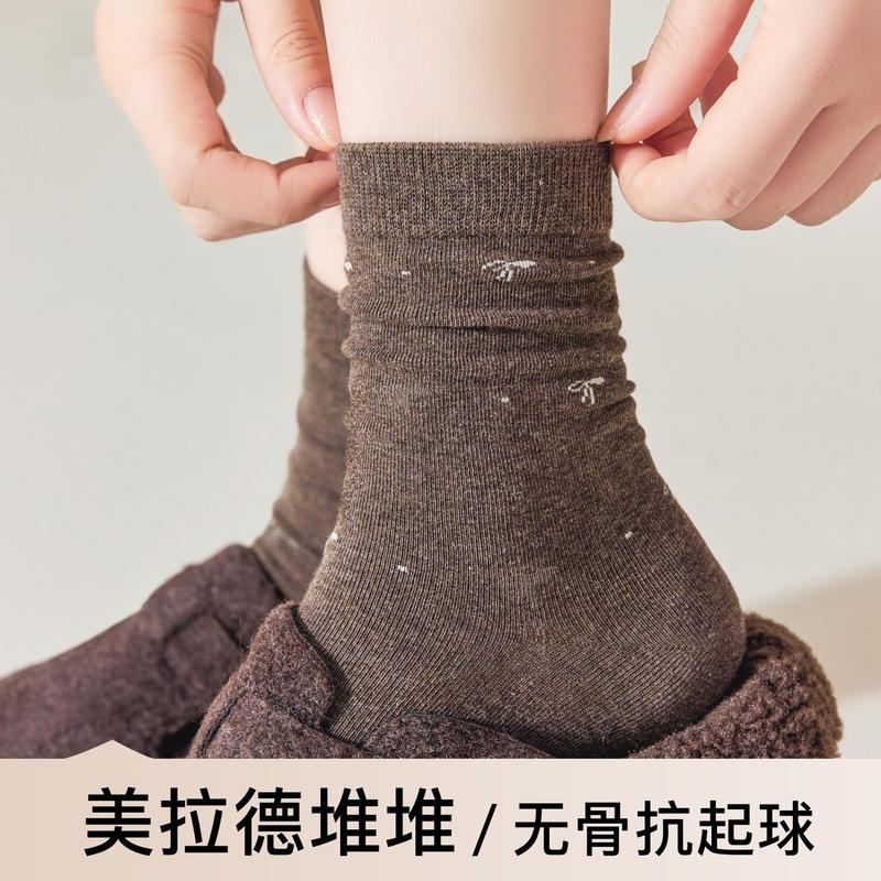 蝴蝶结袜子女秋季中筒袜ins潮日系复古美拉德咖色堆堆袜秋季棉袜|undefined