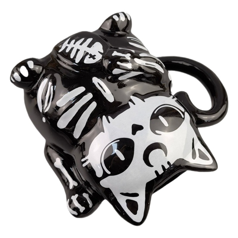 Taza de gato de la suerte de dibujos animados blanco y negro cuidadosamente seleccionada Taza de cerámica linda creativa Taza de gato Taza de agua Festival de fantasmas de Halloween Café