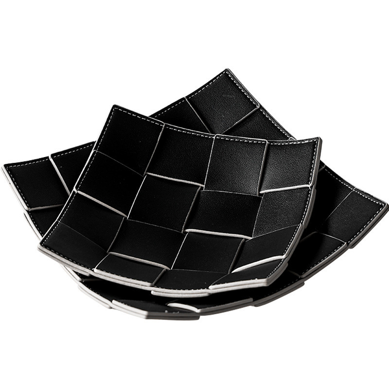 창조적 인 새로운 가죽 거실 데스크탑 짠 저장 트레이 가죽 저장 트레이 홈 장식 저장 트레이