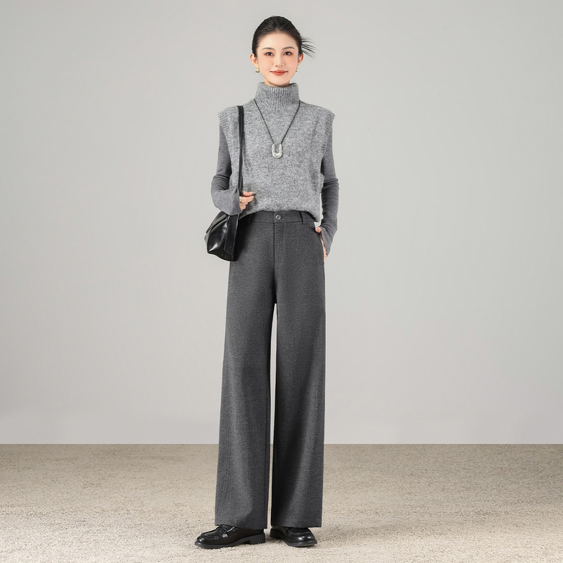 Acetate Wool Straight-Leg Pants | New Autumn/Winter High-Grade Gray Draped High-Waisted Versatile Casual Women's Pants with Elegance Acetate Wool Straight-Leg Pants | New Autumn/Winter High-Grade Gray Draped High-Waisted Versatile Casual Women's Pants with Elegance