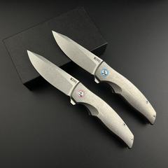 跨境热销新品钛合金石洗手柄M390粉末钢刀刃喷砂户外露营折叠刀