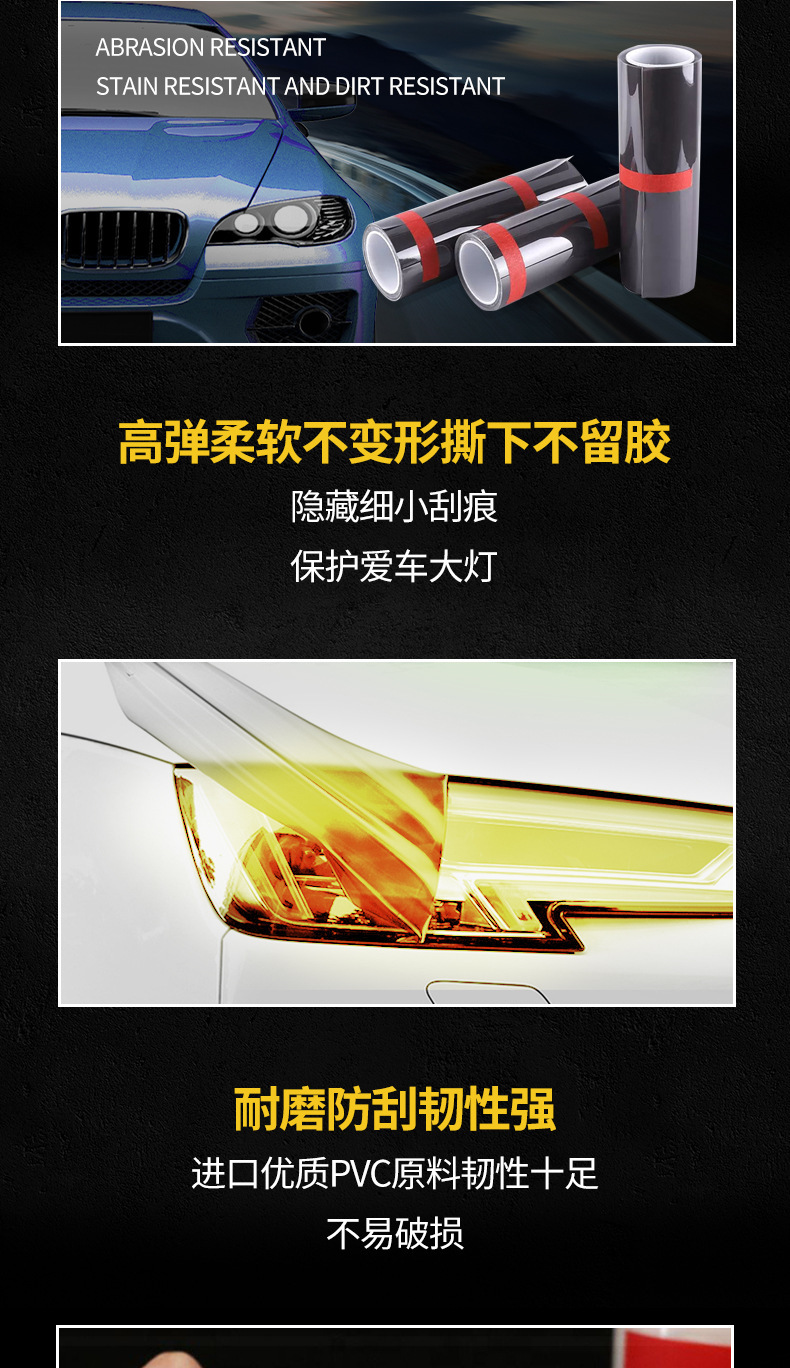 Car and Motorcycle Headlight Film, Tail Light Transparent Blackened Matte Film, Headlight Color Changing Protective Film Factory
