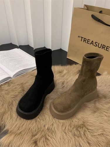 Slim Boot Thick Sole Martin Elastic Women's Boot with Fleece Lining Short Boots 2025 Versatile Fashion Trendy Autumn/Winter Model