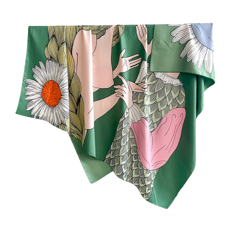 Tendencia japonesa y coreana, bufanda cuadrada grande con estampado de nicho, estilo INS, sentido de diseño simple, temperamento de moda para mujer, mantón de sarga 130