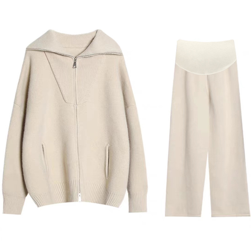 임산부 옷 가을 정장 유행 스타일 외출 대형 사이즈 가을 겨울 스웨터 여성용 2024년 신상품 봄 가을 투피스 정장